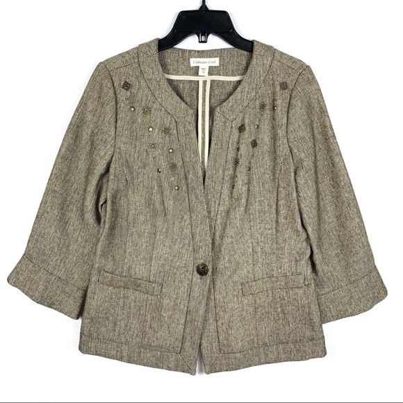 Coldwater Creek V-Neck Tweed 3/4 Sleeve Jacket Size 10 - Picture 1 of 6